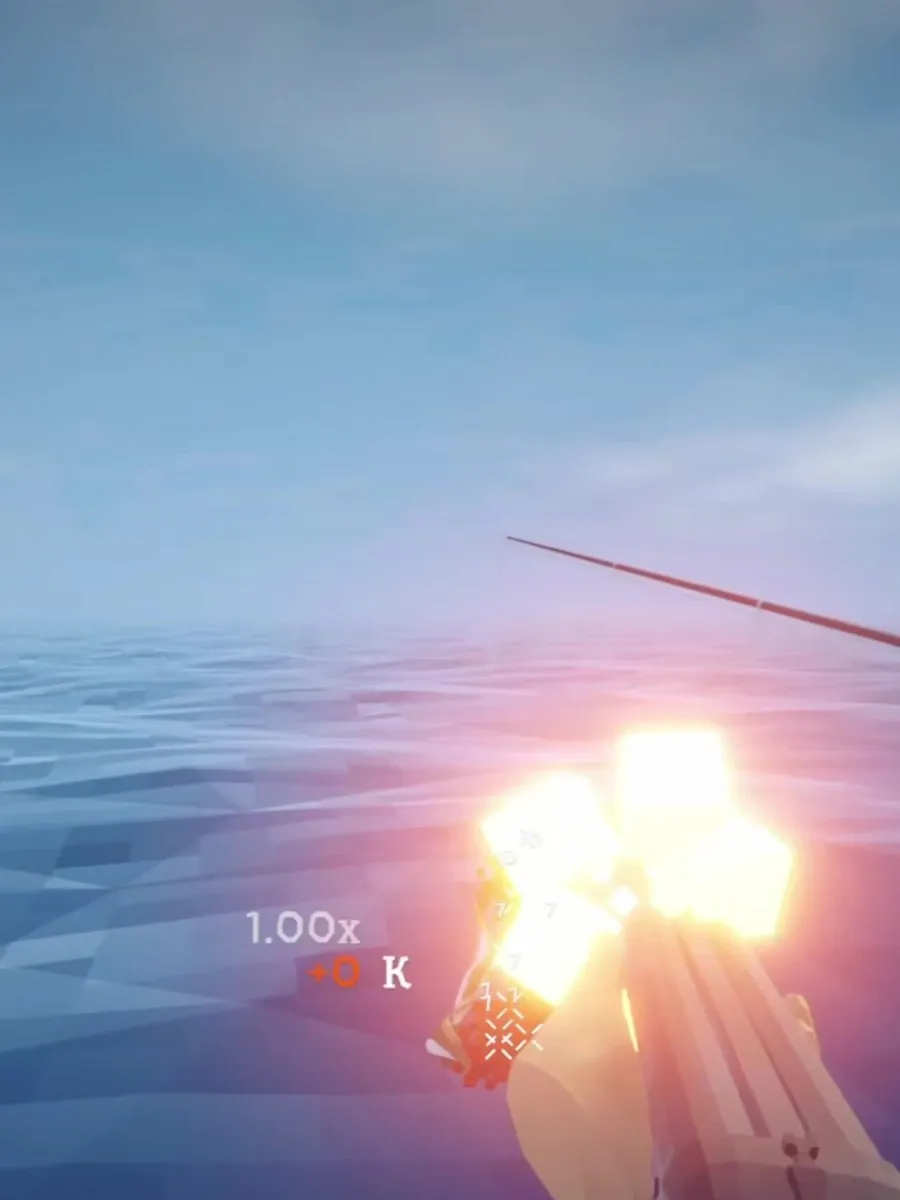 Clip still: a shotgun blast fired out over the sea